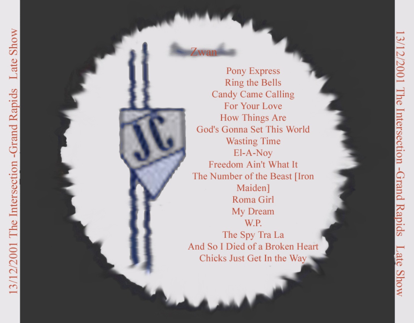 Bootleg CD cover back for 13 December 2001